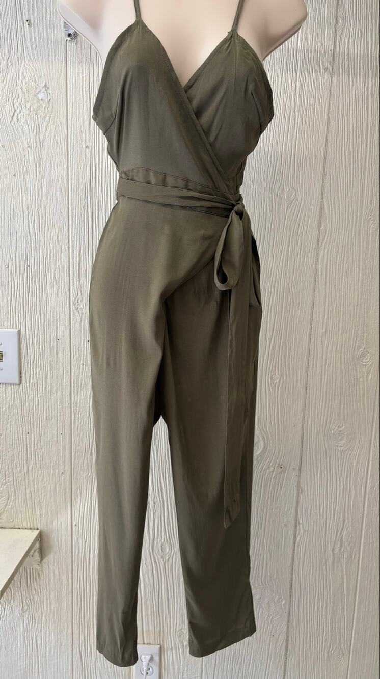 ACACIA 100% Silk Spaghetti Strap Wrap Tie Jumpsuit - Small